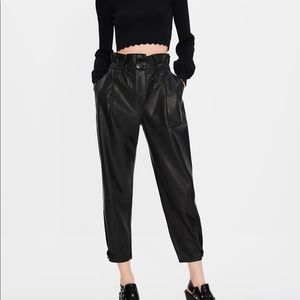 Zara paper bag  black faux leather tapered pants